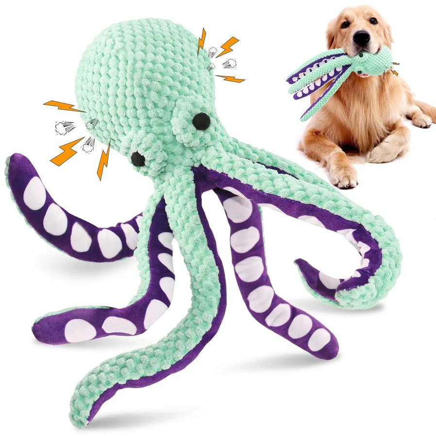JMT-683594 Interactive Plush Octopus Chew Toy for Dogs - Voice-Activated, Bite-Resistant, Teeth Cleaning, Engage & Relieve Boredom