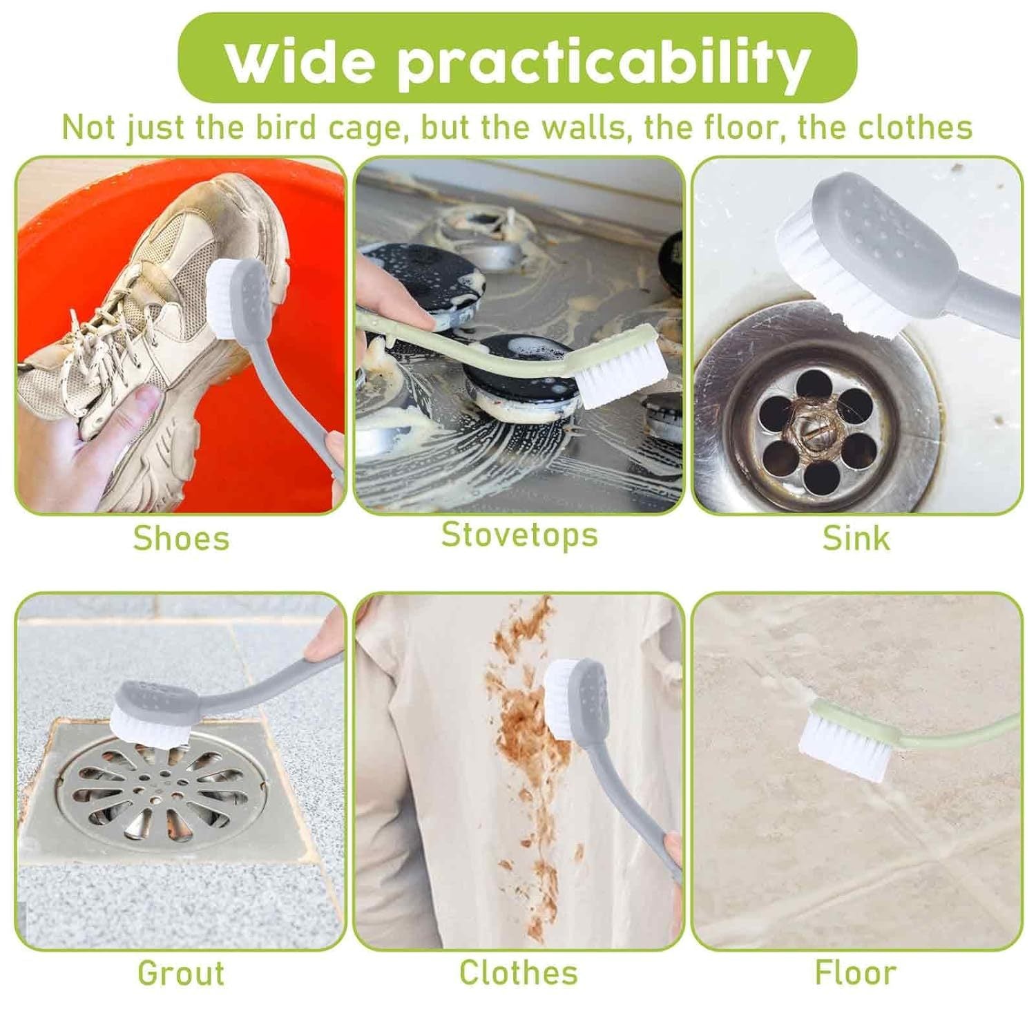 JMT-683850 Bird Cage Cleaner with Dual Brush Heads and Long Handle for Easy Cleaning