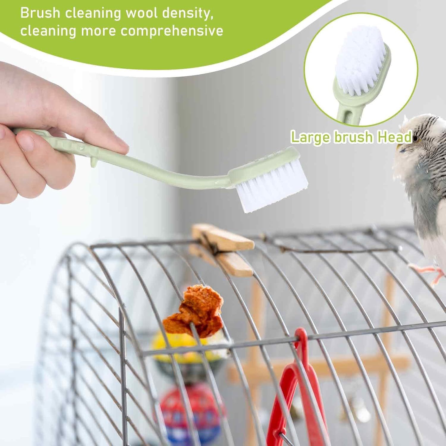 JMT-683850 Bird Cage Cleaner with Dual Brush Heads and Long Handle for Easy Cleaning
