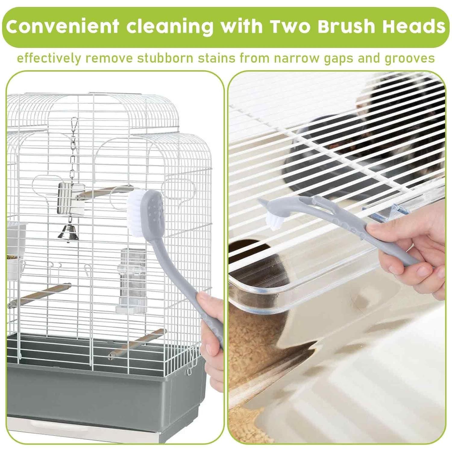 JMT-683850 Bird Cage Cleaner with Dual Brush Heads and Long Handle for Easy Cleaning