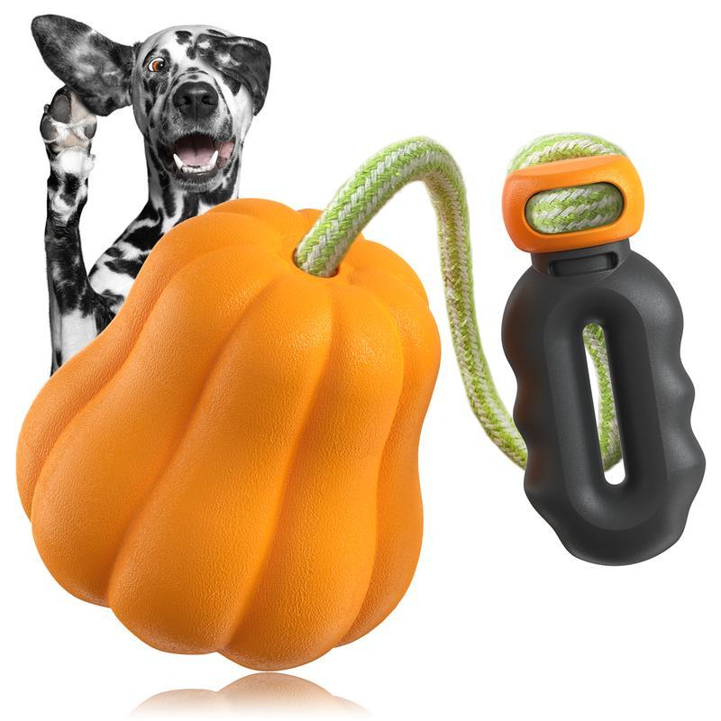 JMT-683914 Durable Pumpkin-Shaped Dog Fetch Toy with Rope for Medium to Large Dogs - Interactive Tug of War and Teeth Cleaning Toy
