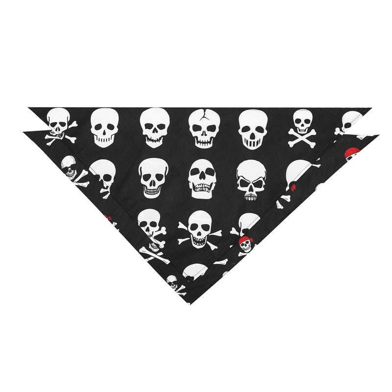 JMT-684234 Halloween Skull Triangle Dog Towel - Single Layer Polyester Scarf for Your Pet