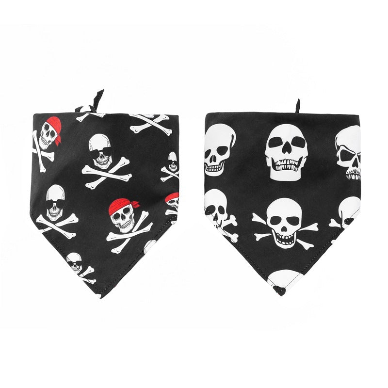 JMT-684234 Halloween Skull Triangle Dog Towel - Single Layer Polyester Scarf for Your Pet