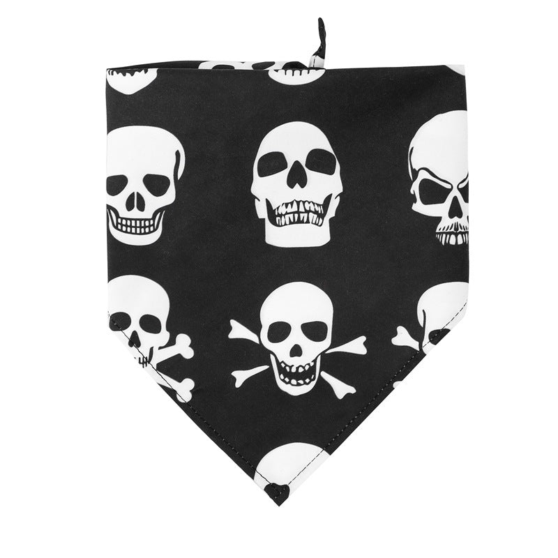 JMT-684234 Halloween Skull Triangle Dog Towel - Single Layer Polyester Scarf for Your Pet