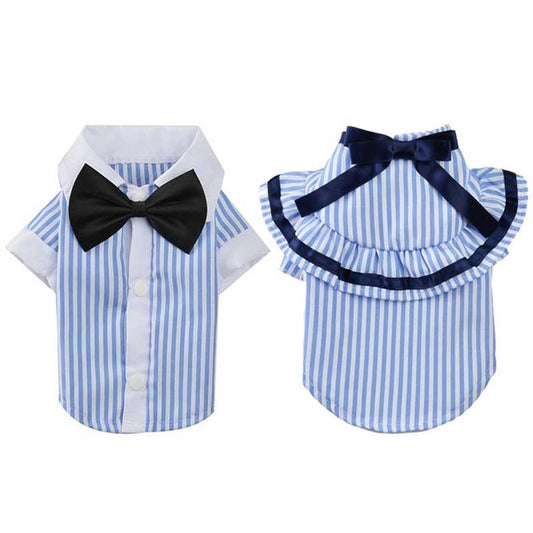 JMT-684682 Couples Spring & Summer Pet Clothing - Sky Blue Shirt & Skirt Set
