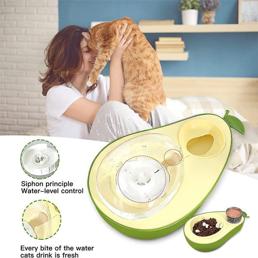 JMT-684746 Avocado-Shaped Automatic Pet Water and Slow Feeding Bowl for Cats and Small Pets, 690ml Capacity