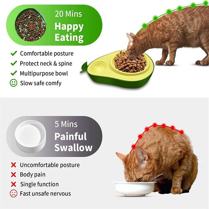 JMT-684746 Avocado-Shaped Automatic Pet Water and Slow Feeding Bowl for Cats and Small Pets, 690ml Capacity