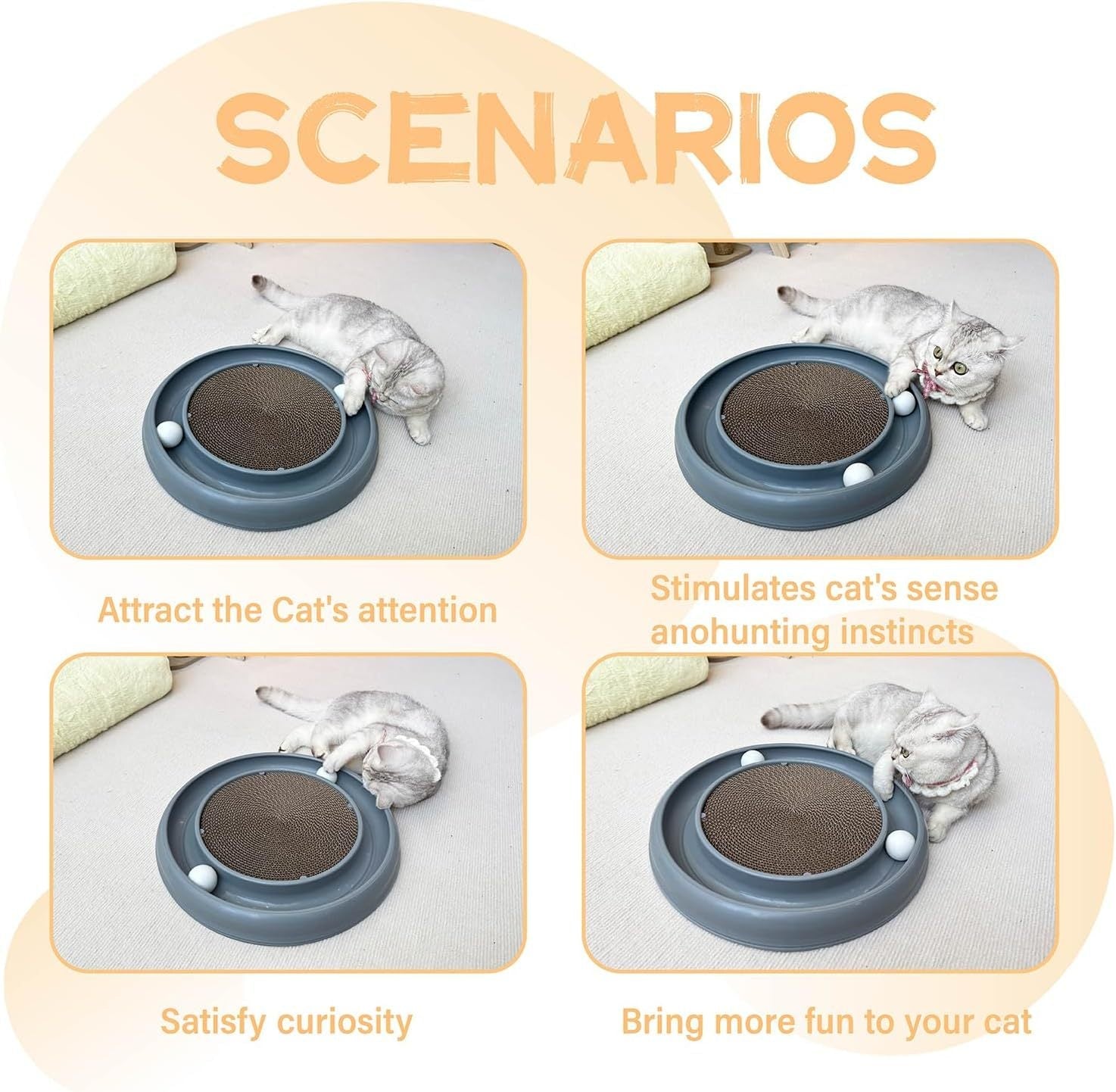 JMT-685066 Interactive Cat Scratching Board with Ball Track and Reversible Scratching Pad for Indoor Cats