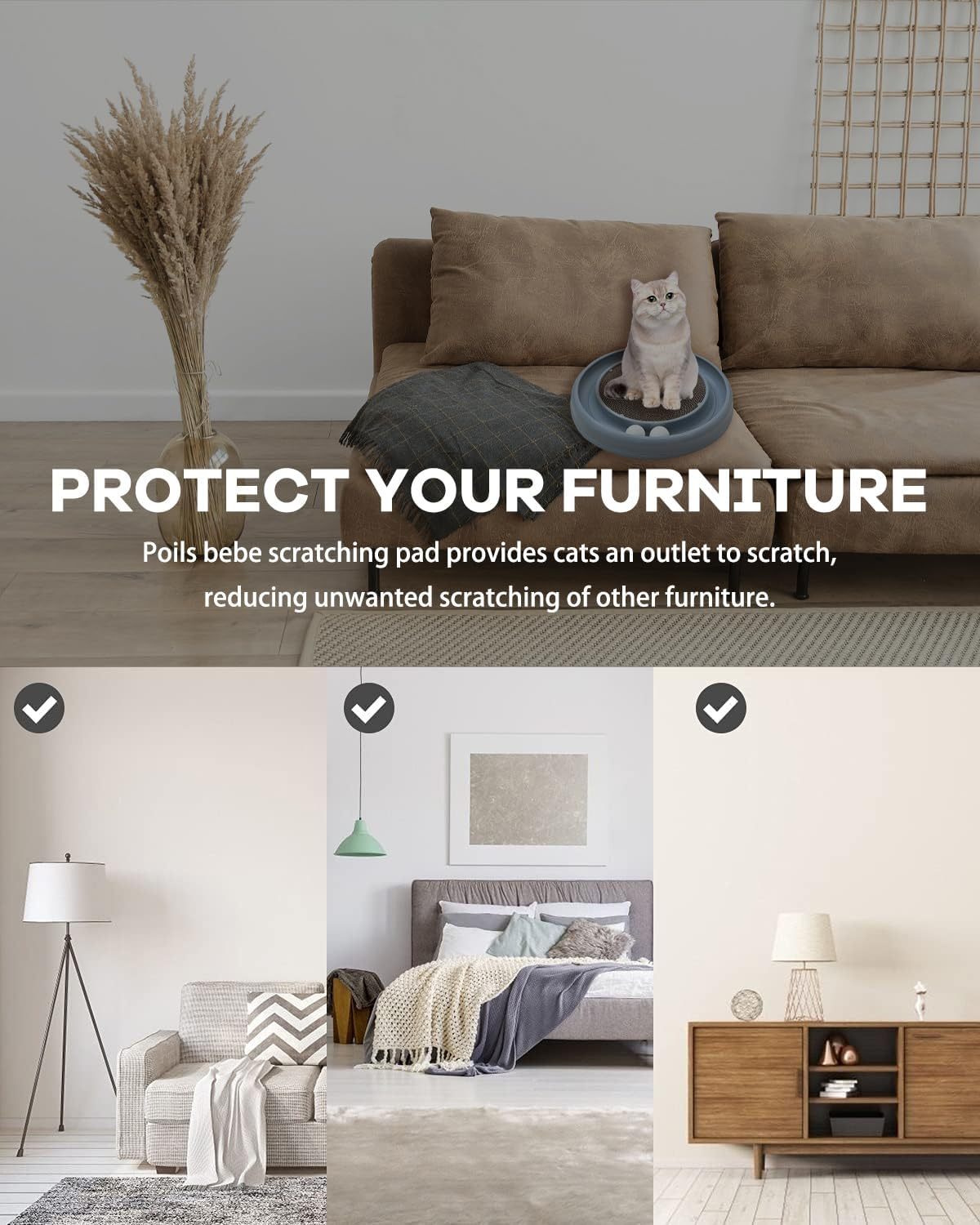 JMT-685066 Interactive Cat Scratching Board with Ball Track and Reversible Scratching Pad for Indoor Cats