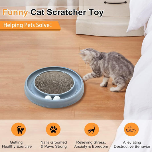 JMT-685066 Interactive Cat Scratching Board with Ball Track and Reversible Scratching Pad for Indoor Cats