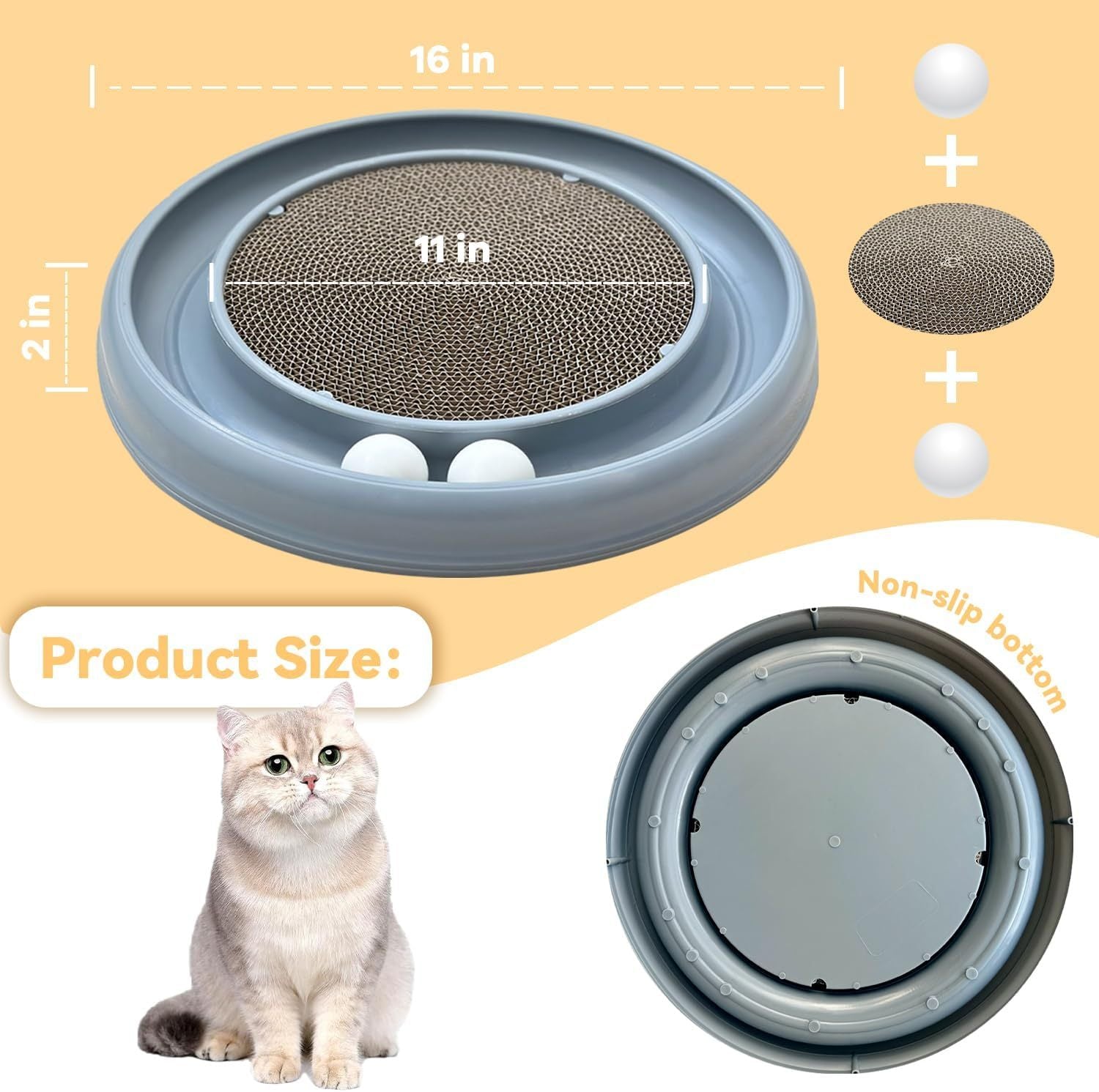 JMT-685066 Interactive Cat Scratching Board with Ball Track and Reversible Scratching Pad for Indoor Cats