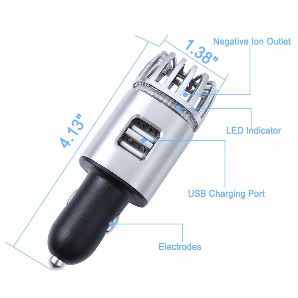 JMT-685258 2-in-1 Car Charger with Air Purifier and Dual USB Ports
