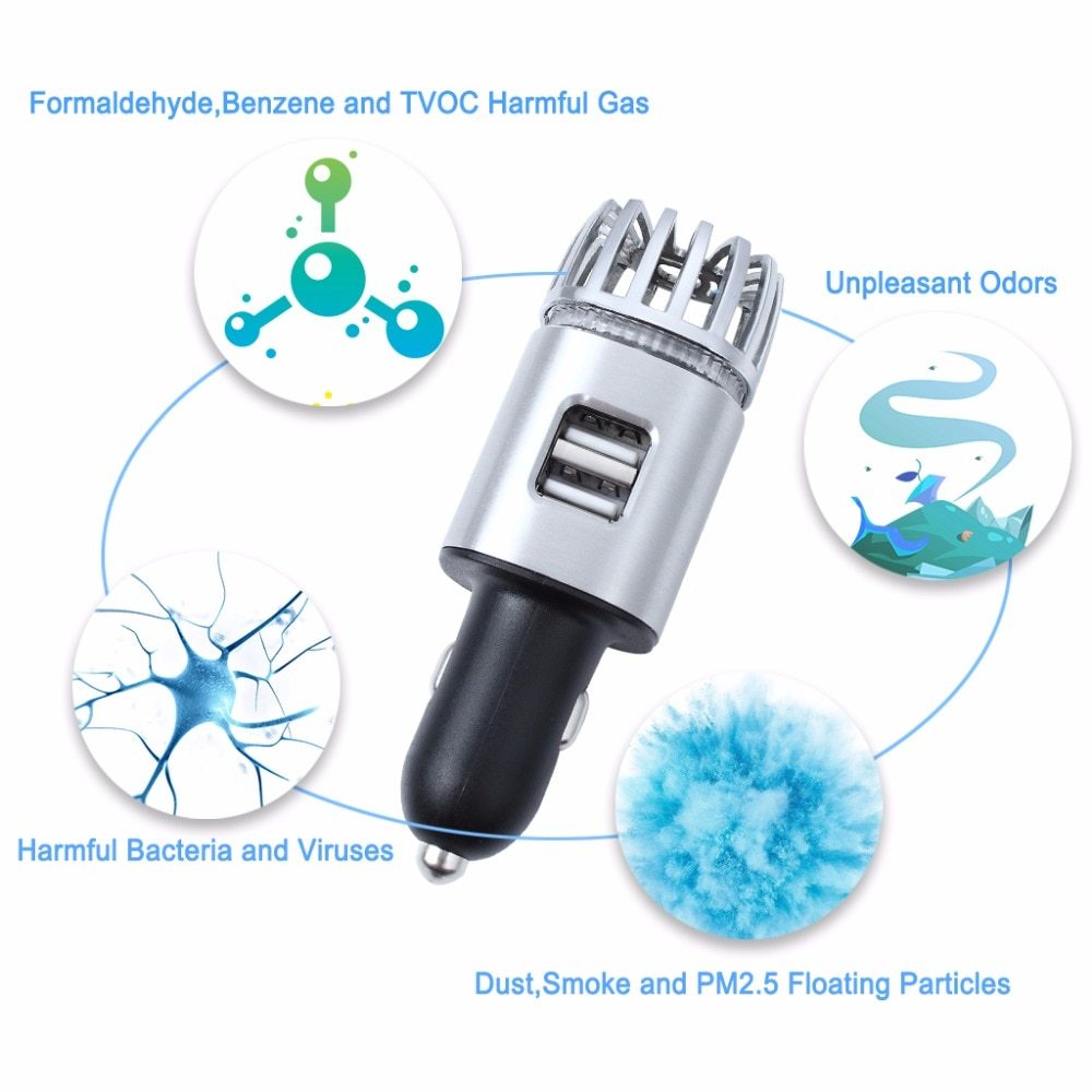 JMT-685258 2-in-1 Car Charger with Air Purifier and Dual USB Ports