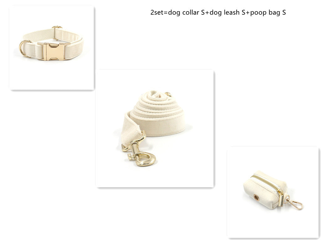 JMT-685258 Pink Velvet Pet Collar and Leash Set with Bowknot and Poo Bag, Multiple Sizes Available