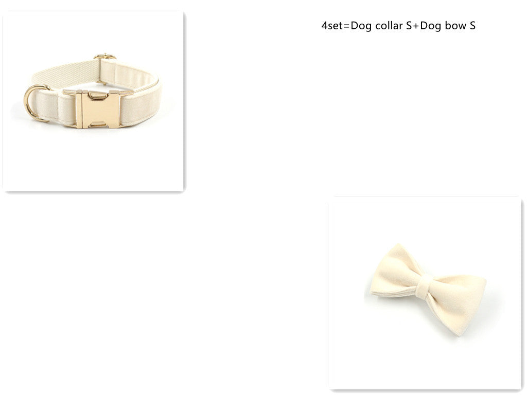 JMT-685258 Pink Velvet Pet Collar and Leash Set with Bowknot and Poo Bag, Multiple Sizes Available