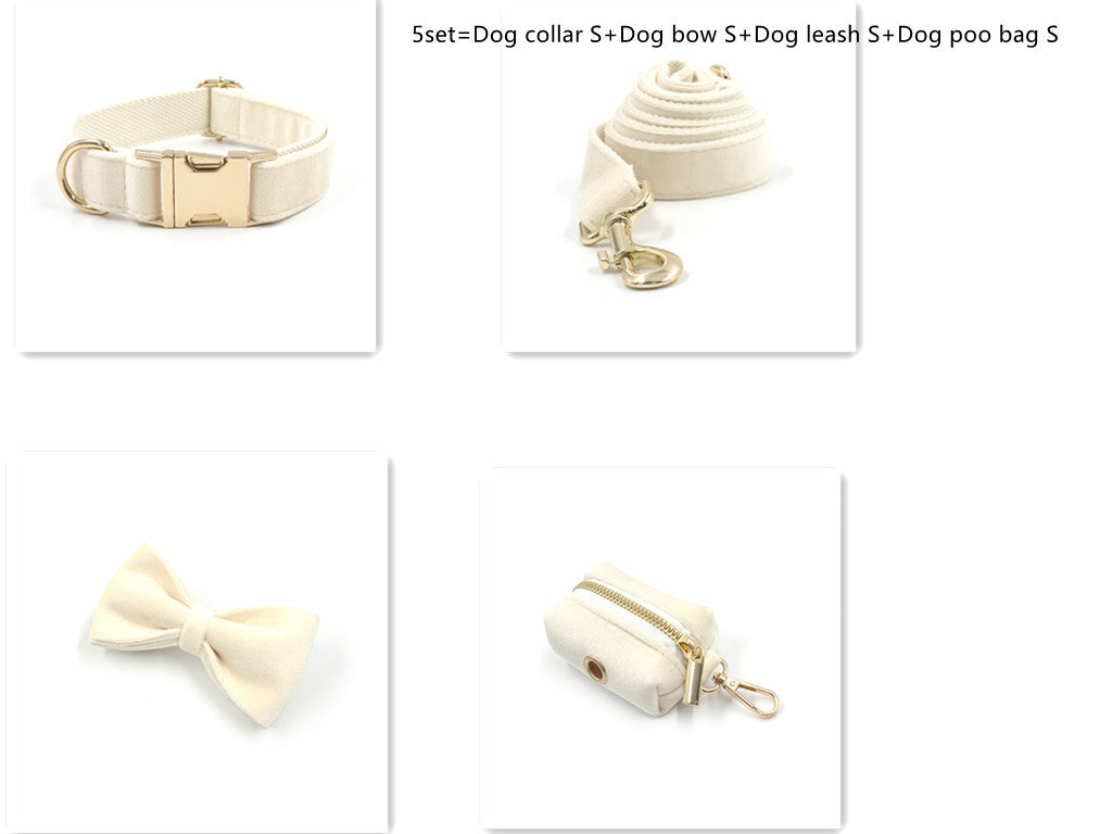 JMT-685258 Pink Velvet Pet Collar and Leash Set with Bowknot and Poo Bag, Multiple Sizes Available