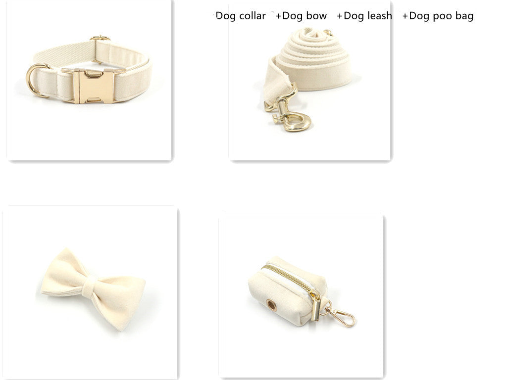 JMT-685258 Pink Velvet Pet Collar and Leash Set with Bowknot and Poo Bag, Multiple Sizes Available