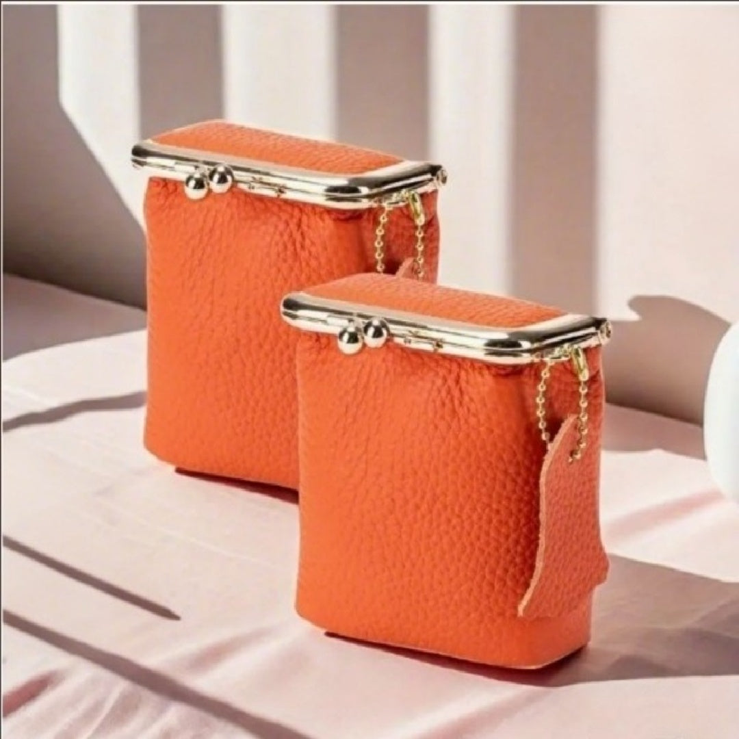 JMT-685450 Genuine Leather Mini Wallet with Kiss Lock Closure for Coins and Essentials