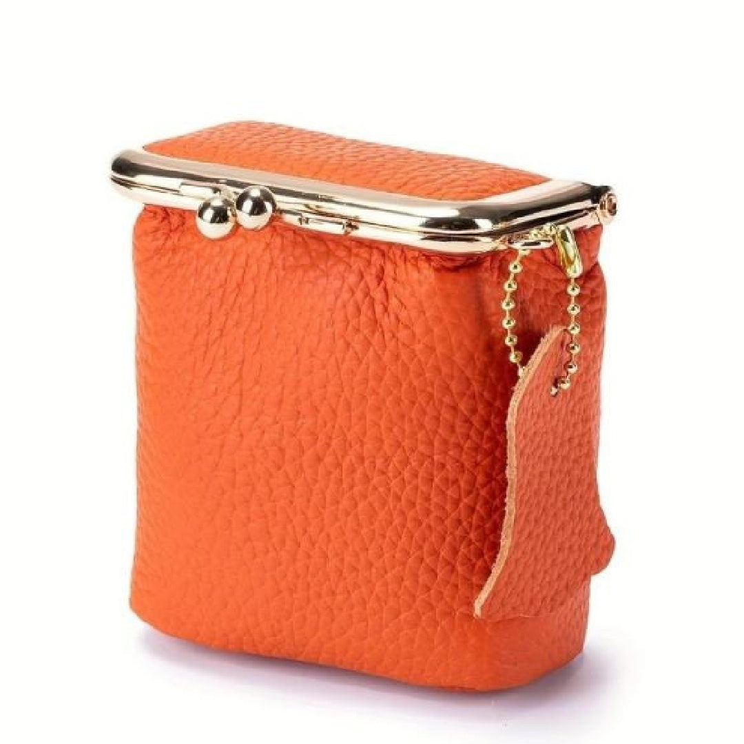JMT-685450 Genuine Leather Mini Wallet with Kiss Lock Closure for Coins and Essentials