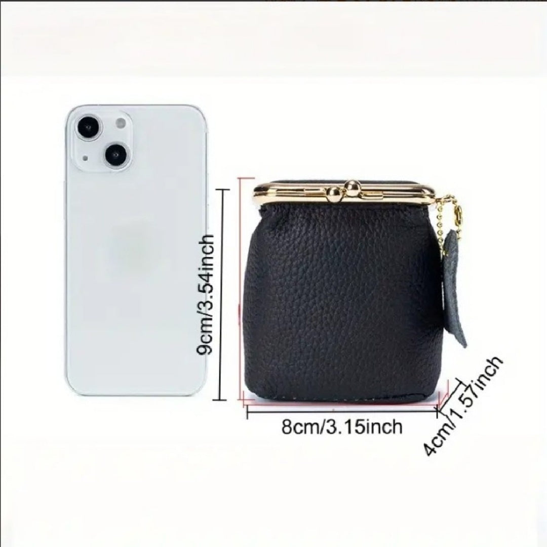 JMT-685450 Genuine Leather Mini Wallet with Kiss Lock Closure for Coins and Essentials