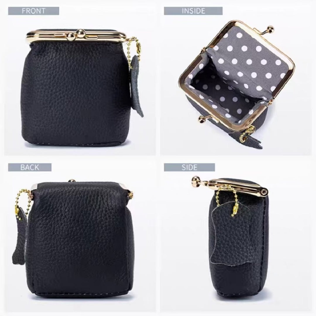 JMT-685450 Genuine Leather Mini Wallet with Kiss Lock Closure for Coins and Essentials
