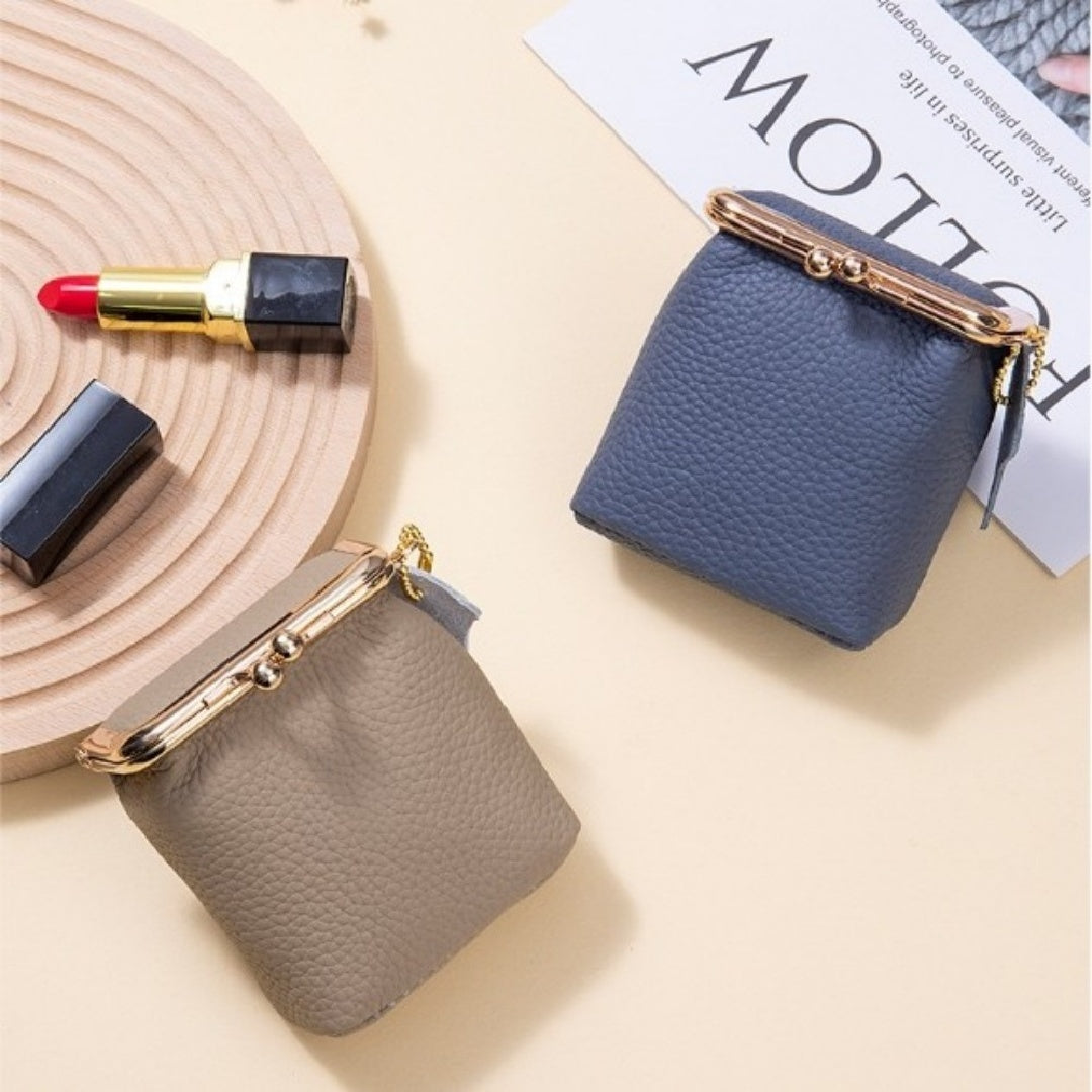JMT-685450 Genuine Leather Mini Wallet with Kiss Lock Closure for Coins and Essentials