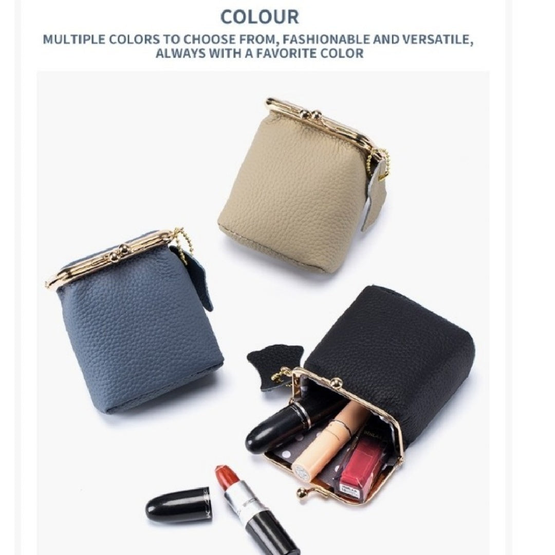 JMT-685450 Genuine Leather Mini Wallet with Kiss Lock Closure for Coins and Essentials