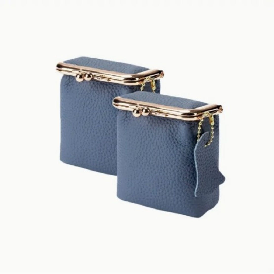 JMT-685450 Genuine Leather Mini Wallet with Kiss Lock Closure for Coins and Essentials
