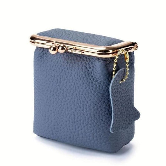 JMT-685450 Genuine Leather Mini Wallet with Kiss Lock Closure for Coins and Essentials