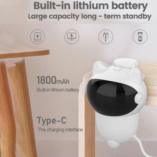 JMT-686218 Automatic Smart Cat Laser Toy with Random Movements for Cats and Dogs - White ABS Construction, Rechargeable 1800mAh Battery