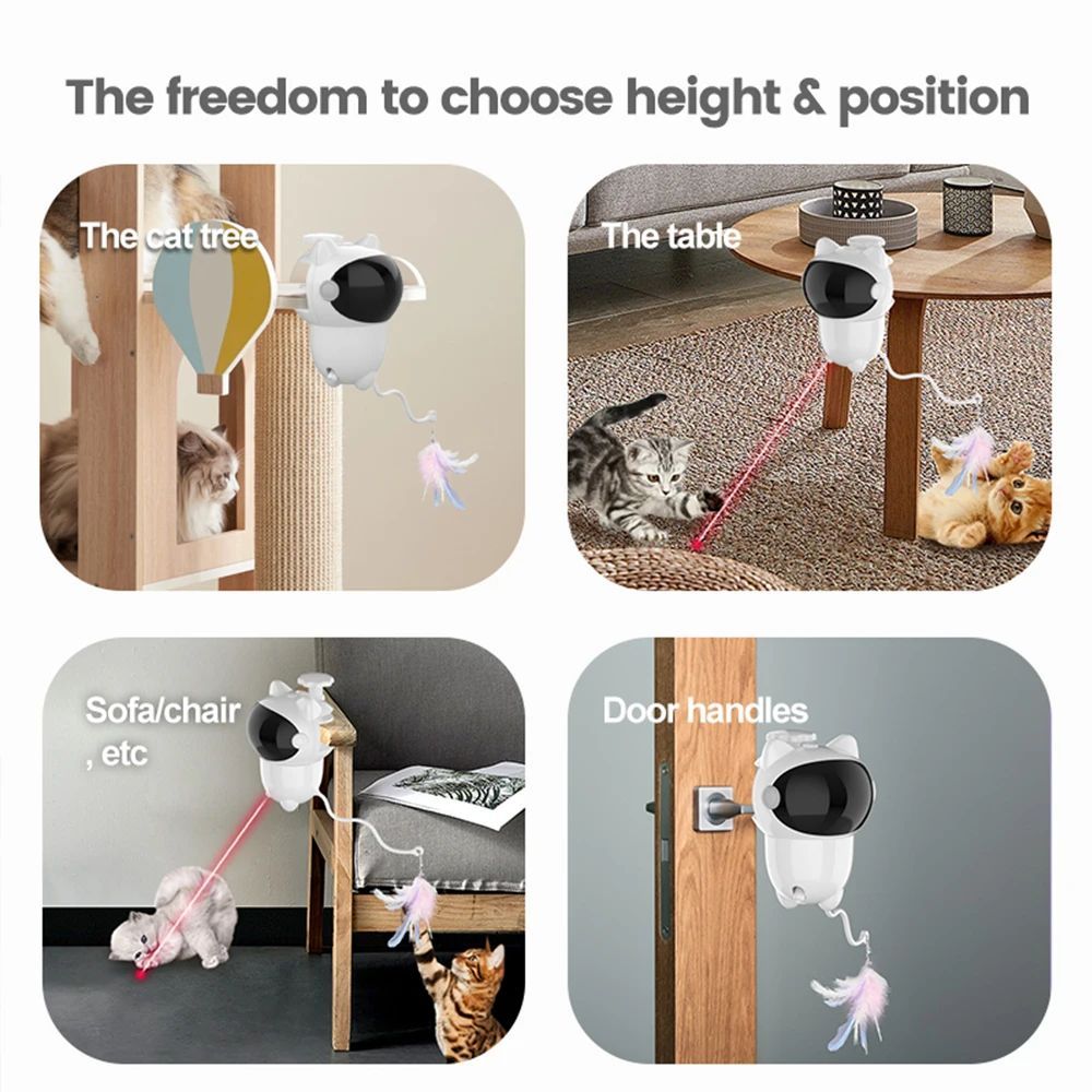 JMT-686218 Automatic Smart Cat Laser Toy with Random Movements for Cats and Dogs - White ABS Construction, Rechargeable 1800mAh Battery