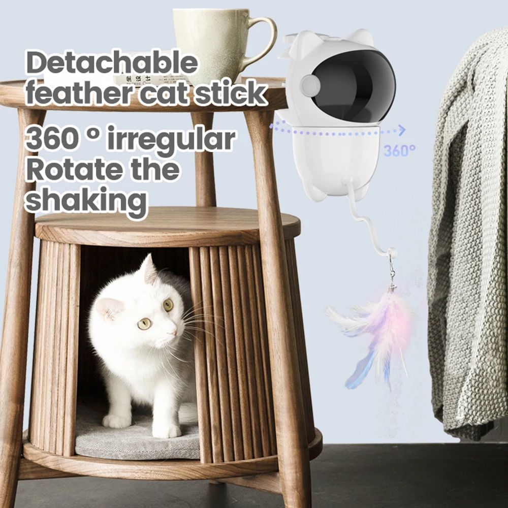 JMT-686218 Automatic Smart Cat Laser Toy with Random Movements for Cats and Dogs - White ABS Construction, Rechargeable 1800mAh Battery