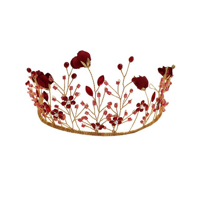 JMT-686602 Red Cloth Flower Bridal Headdress Metal Headband for Weddings and Parties