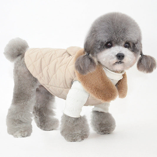 JMT-687690 Cozy Cotton Quilted Vest with Fur Collar for Pets - Available in Gray and Pink