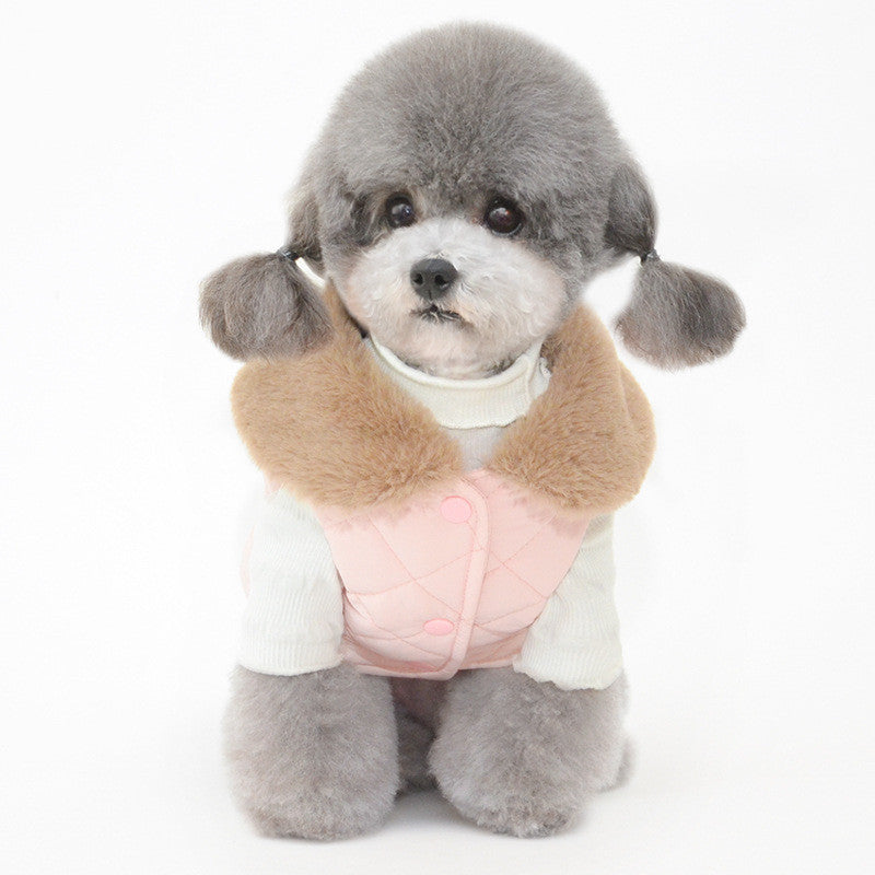 JMT-687690 Cozy Cotton Quilted Vest with Fur Collar for Pets - Available in Gray and Pink