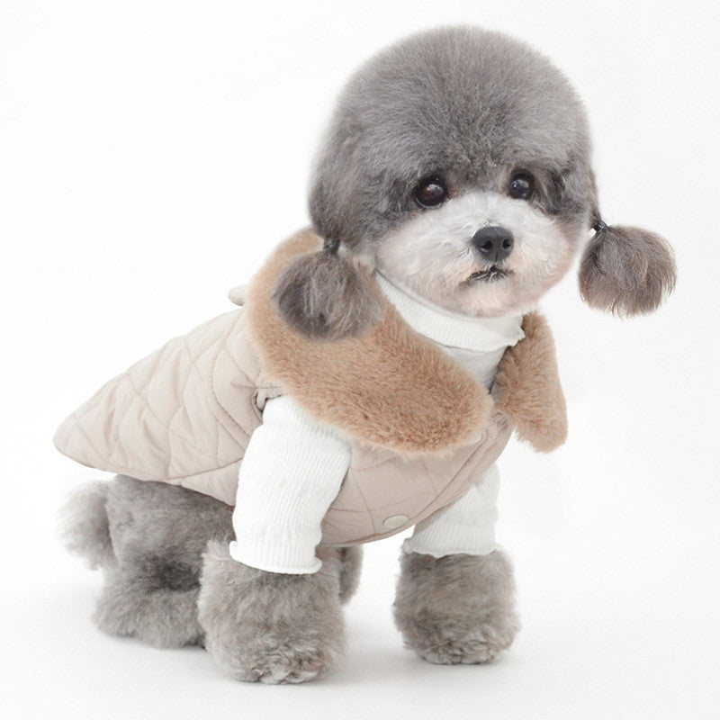 JMT-687690 Cozy Cotton Quilted Vest with Fur Collar for Pets - Available in Gray and Pink