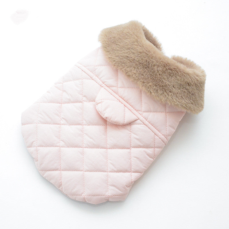 JMT-687690 Cozy Cotton Quilted Vest with Fur Collar for Pets - Available in Gray and Pink