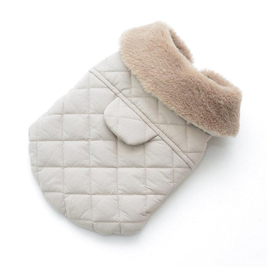 JMT-687690 Cozy Cotton Quilted Vest with Fur Collar for Pets - Available in Gray and Pink