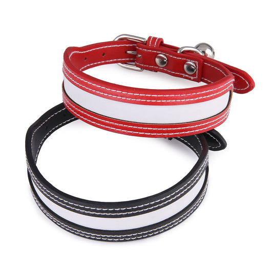 JMT-687882 Reflective Outdoor Pet Collar with Bell - Red and Black PU Material for Cats and Dogs, Fits Neck Circumference 25-32cm