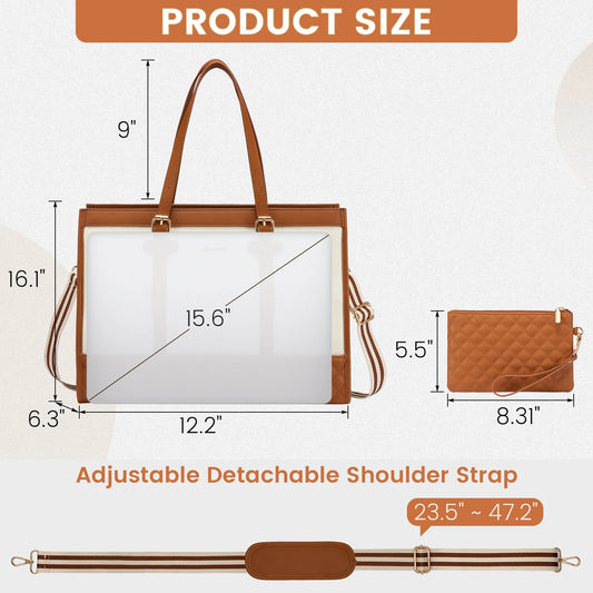 JMT-687946 15.6 Inch Laptop Tote Bag with Clutch Purse for Women - Large Capacity Office Handbag and Business Briefcase