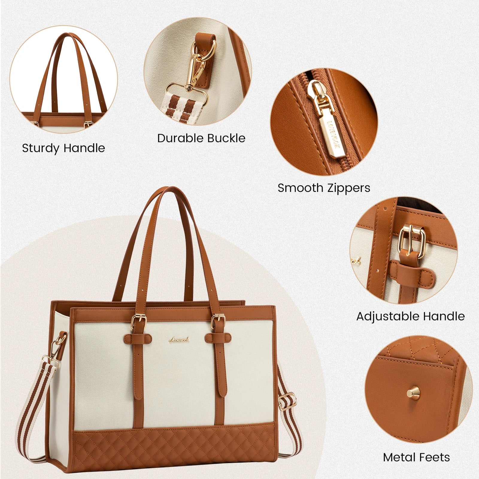 JMT-687946 15.6 Inch Laptop Tote Bag with Clutch Purse for Women - Large Capacity Office Handbag and Business Briefcase