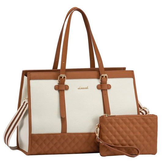 JMT-687946 15.6 Inch Laptop Tote Bag with Clutch Purse for Women - Large Capacity Office Handbag and Business Briefcase
