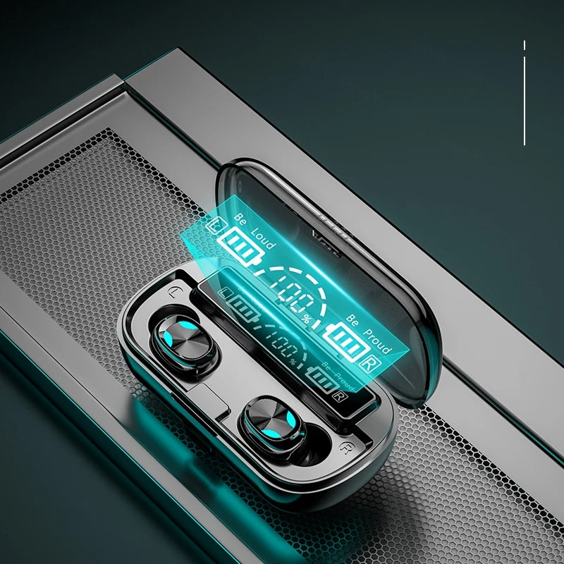 JMT-689546 Wireless Bass Earbuds with LED Display and Power Bank, Waterproof TWS Earphones