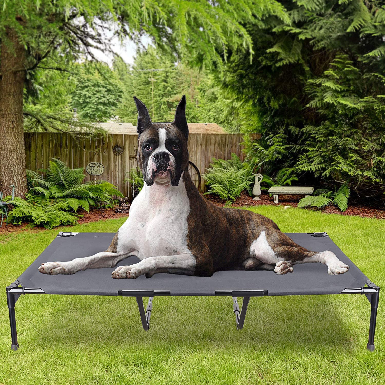 JMT-689674 Elevated Large Outdoor Pet Camping Bed - Stainless Steel, All-Season Design, Easy to Clean