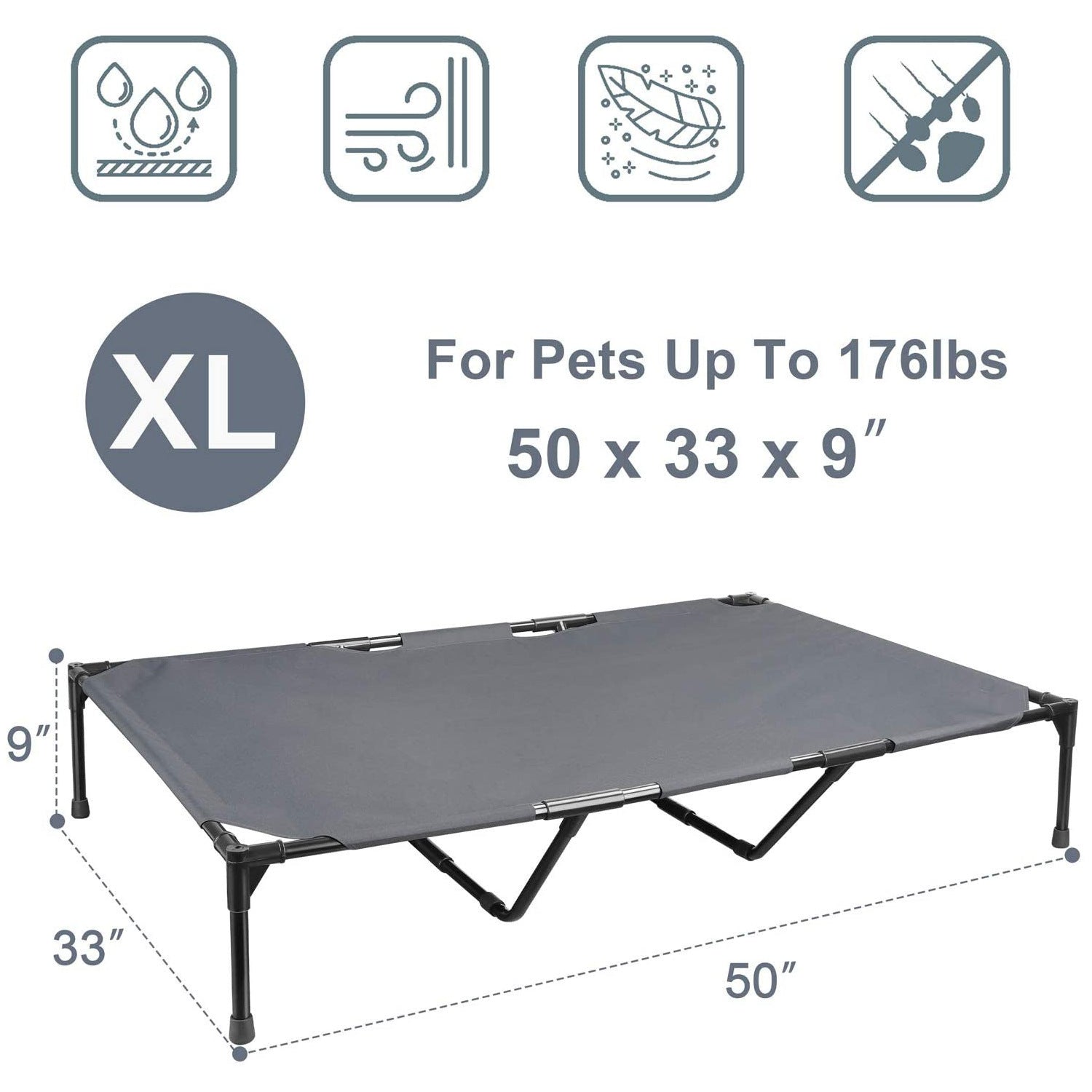 JMT-689674 Elevated Large Outdoor Pet Camping Bed - Stainless Steel, All-Season Design, Easy to Clean