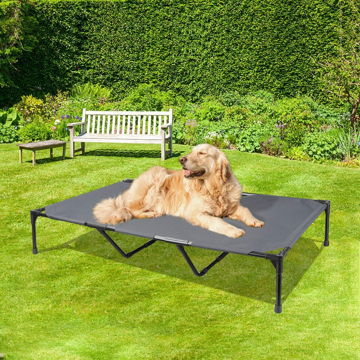 JMT-689674 Elevated Large Outdoor Pet Camping Bed - Stainless Steel, All-Season Design, Easy to Clean
