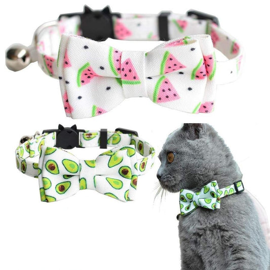 JMT-690186 Colorful Cloth Cat Collar - White Watermelon, Green Avocado, Pink, Blue - 1.0*28 Size