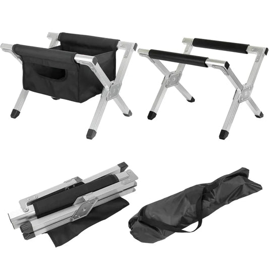 JMT-690570 Foldable Aluminium Portable Fridge Stand with Pocket for Outdoor Camping, Hiking, and Fishing - 80kg Capacity