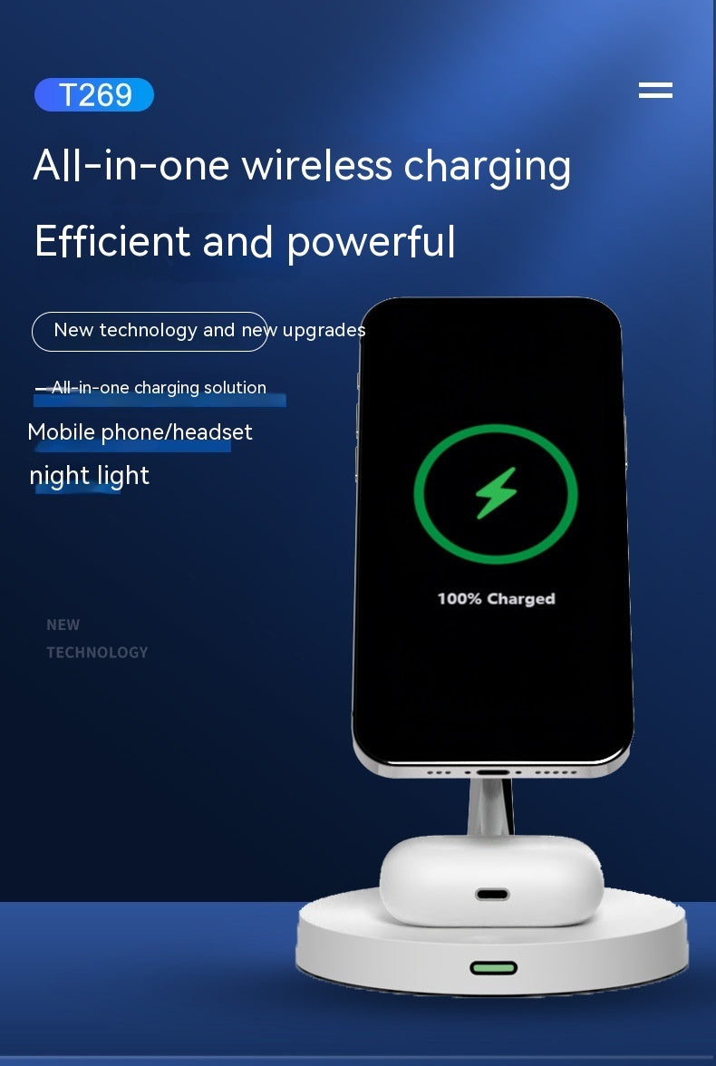 JMT-690698 15W Magnetic Three-in-One Night Light Charging Station with Wireless Fast Charging