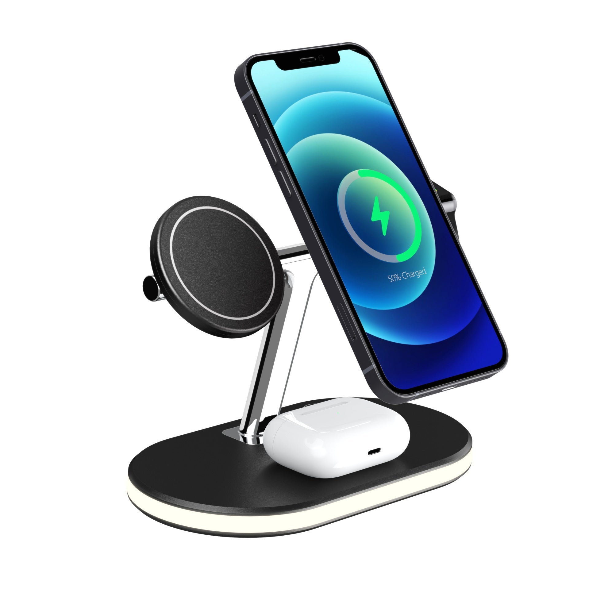JMT-691850 Three-in-One Magnetic Wireless Fast Charging Bracket with Night Light – Compatible with Lithium Battery Devices